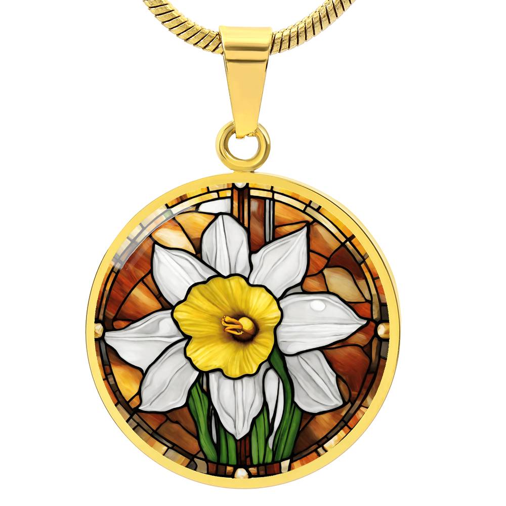 Birth Month Flower Necklace | Daffodil Birth Flower Necklace | March Birth Flower Necklace | Stained Glass Personalized Pendant Necklace