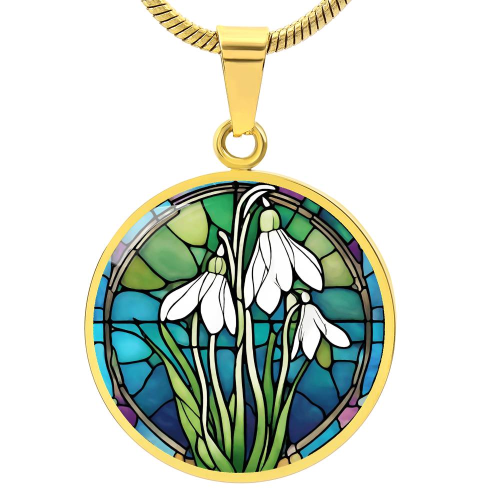 Birth Month Flower Necklace | Snowdrop Birth Flower Necklace | January Birth Flower Necklace | Stained Glass Personalized Pendant Necklace