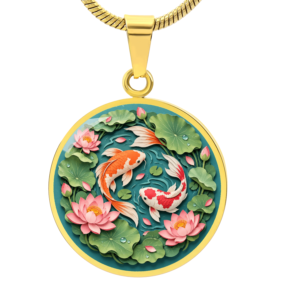 3D Paper Effect Koi Fish Necklace, Lotus Flower Pendant, Japanese Koi Pond Jewelry, Good Luck Gift for Her