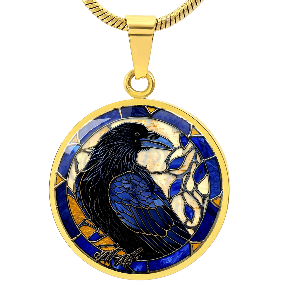 Black Raven Necklace, Raven Faux Stained Glass Effect