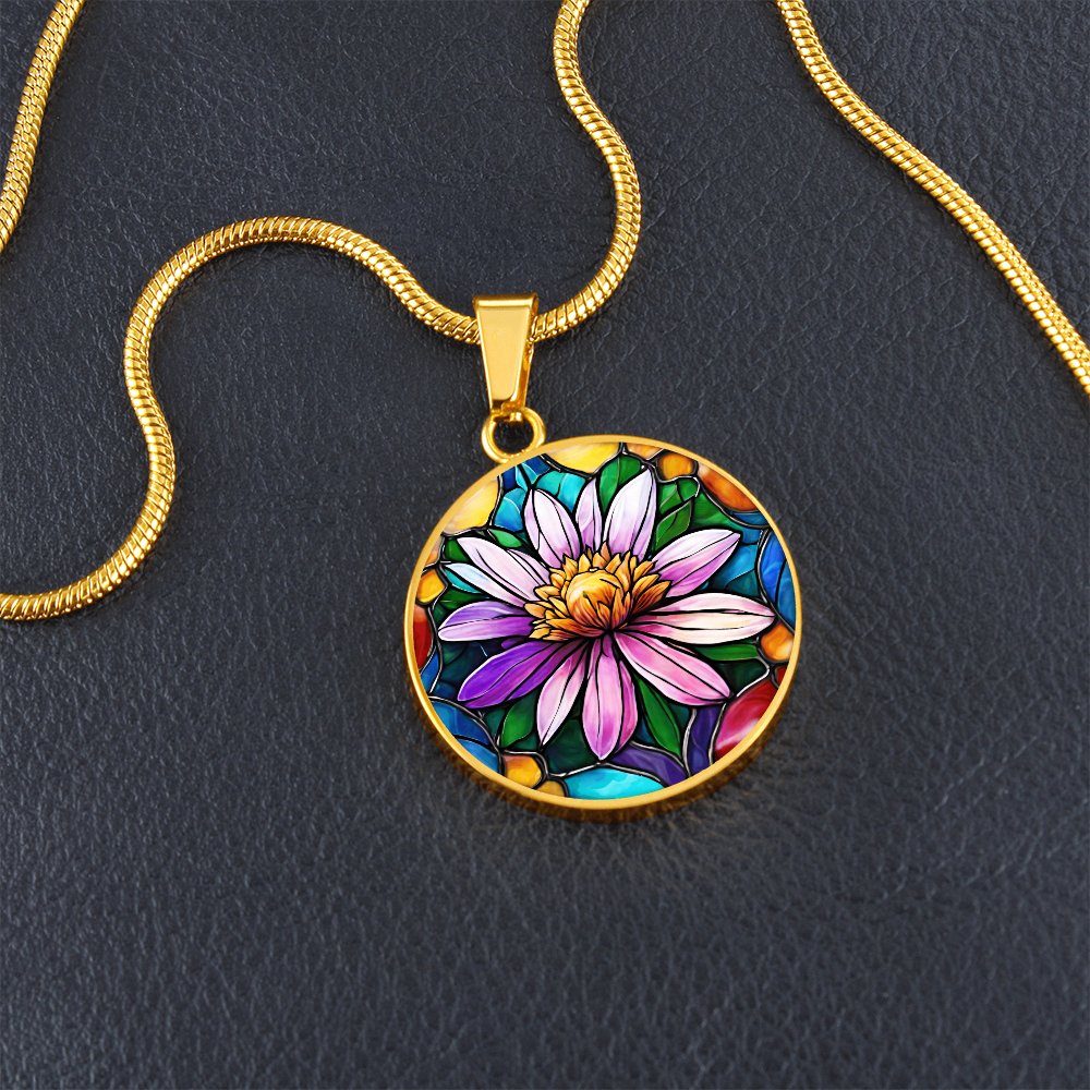 Birth Month Flower Necklace | Aster Birth Flower Necklace | September Birth Flower Necklace | Stained Glass Personalized Pendant Necklace