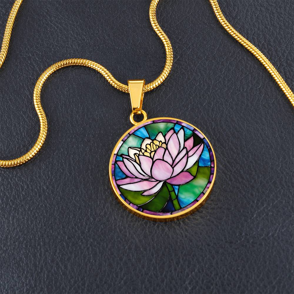 Birth Month Flower Necklace | Water Lily Birth Flower Necklace | July Birth Flower Necklace | Stained Glass Personalized Pendant Necklace