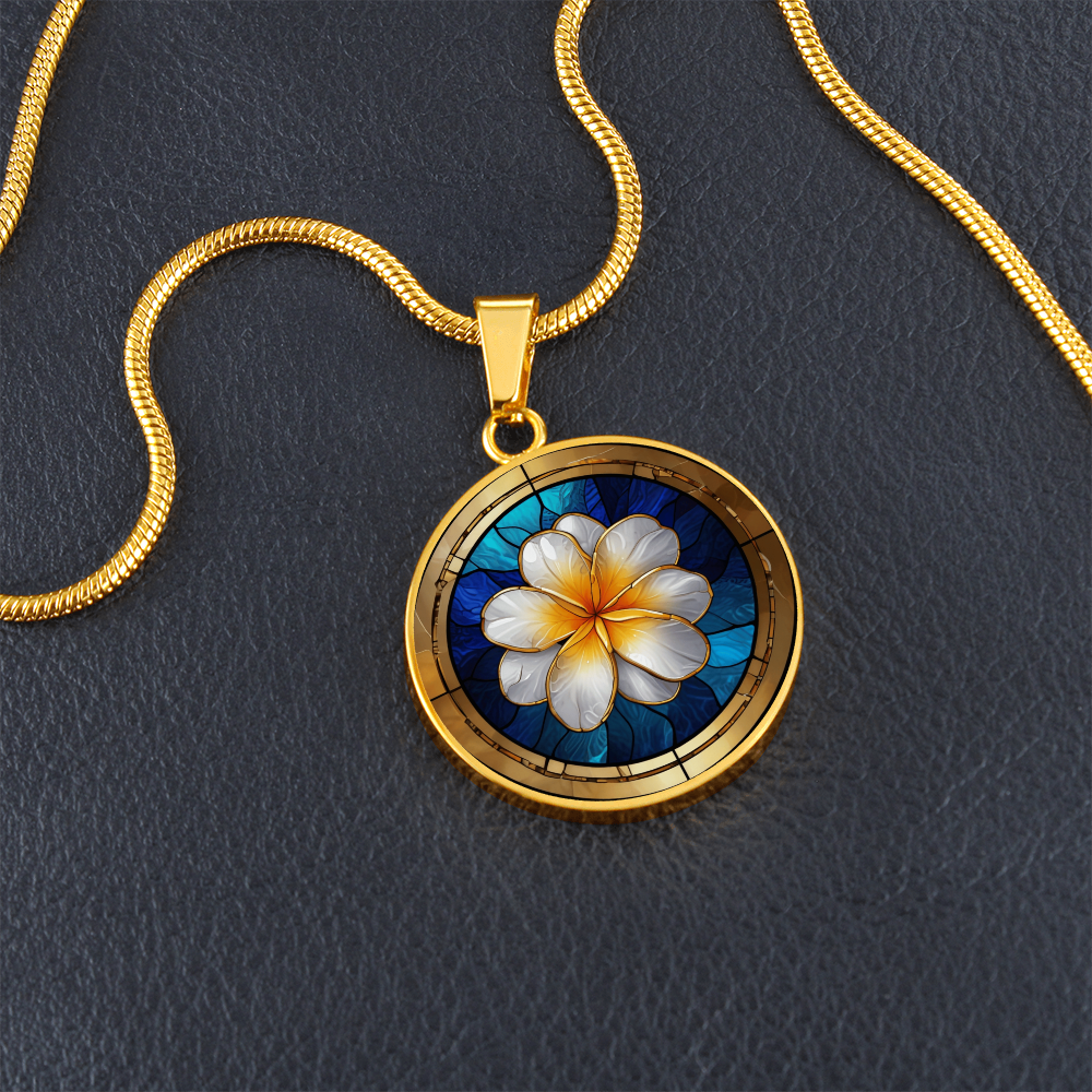 Plumeria Flower Pendant Necklace in Stained Glass Effect | Plumeria Charm Necklace