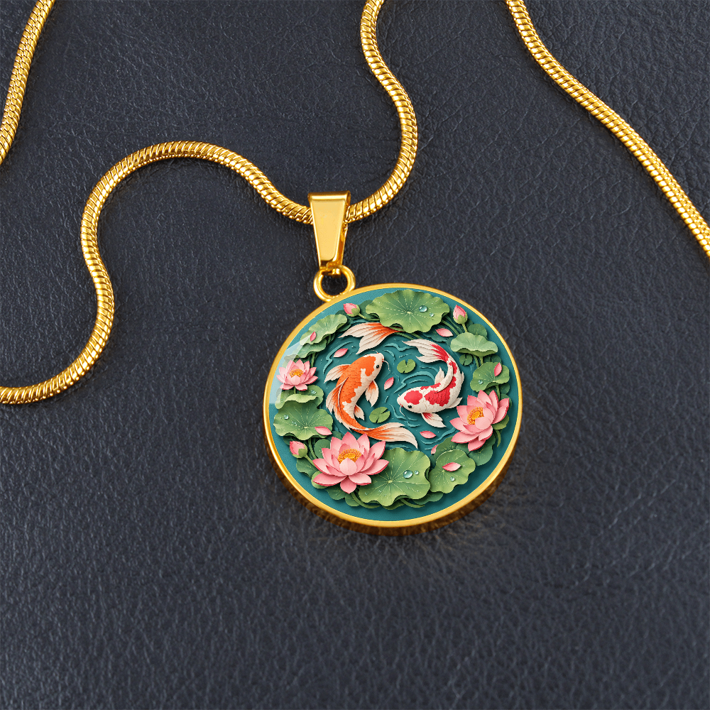 3D Paper Effect Koi Fish Necklace, Lotus Flower Pendant, Japanese Koi Pond Jewelry, Good Luck Gift for Her