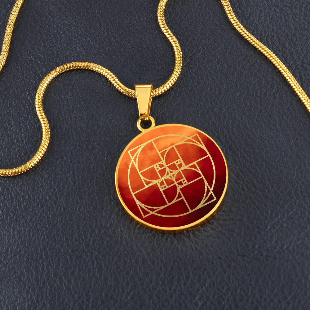 Fibonacci Spiral Necklace / Golden Ratio Pendant - Red
