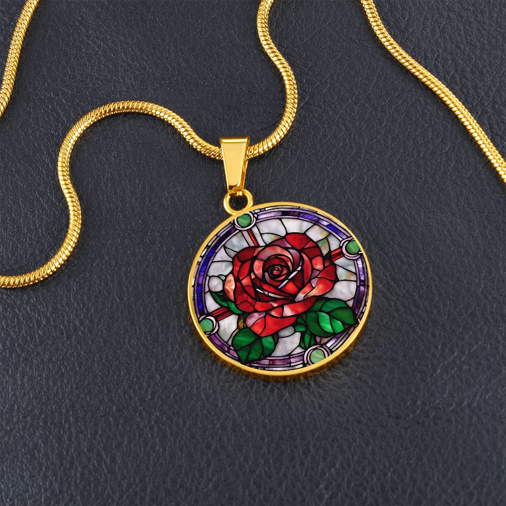 Birth Month Flower Necklace | Rose Birth Flower Necklace | June Birth Flower Necklace | Stained Glass Personalized Pendant Necklace