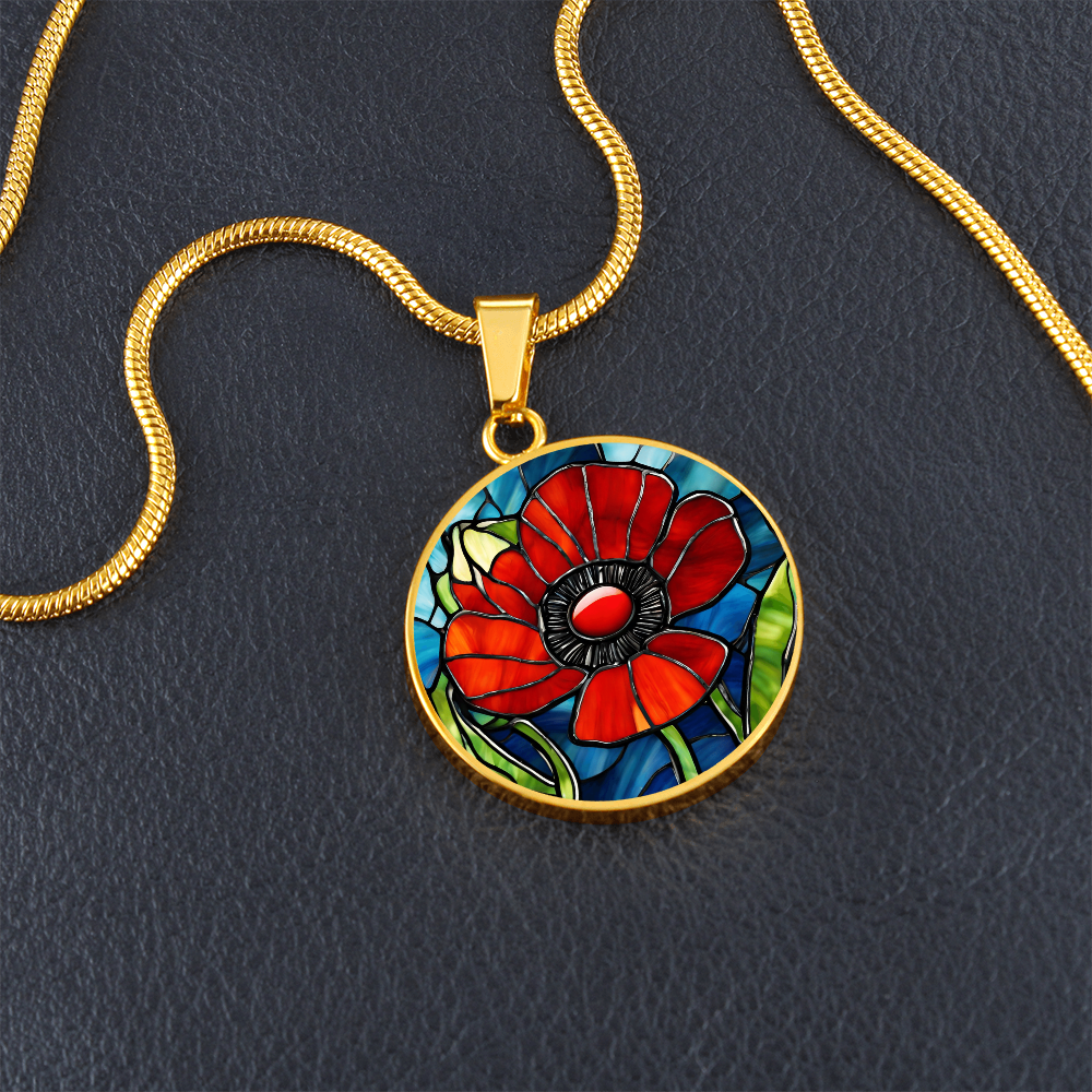 Birth Month Flower Necklace | Poppy Birth Flower Necklace | August Birth Flower Necklace | Stained Glass Personalized Pendant Necklace