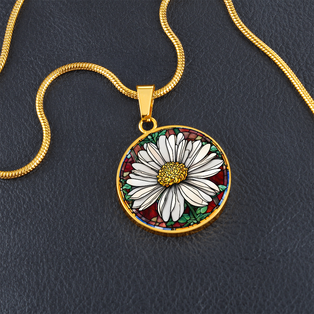 Birth Month Flower Necklace | Daisy Birth Flower Necklace | April Birth Flower Necklace | Stained Glass Personalized Pendant Necklace