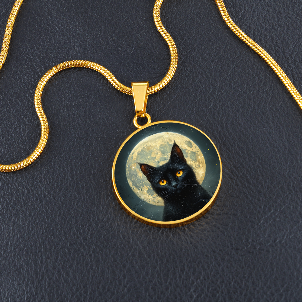 Full Moon Cat Pendant | Spooky Black Cat Necklace | Black Cat Mom Gift