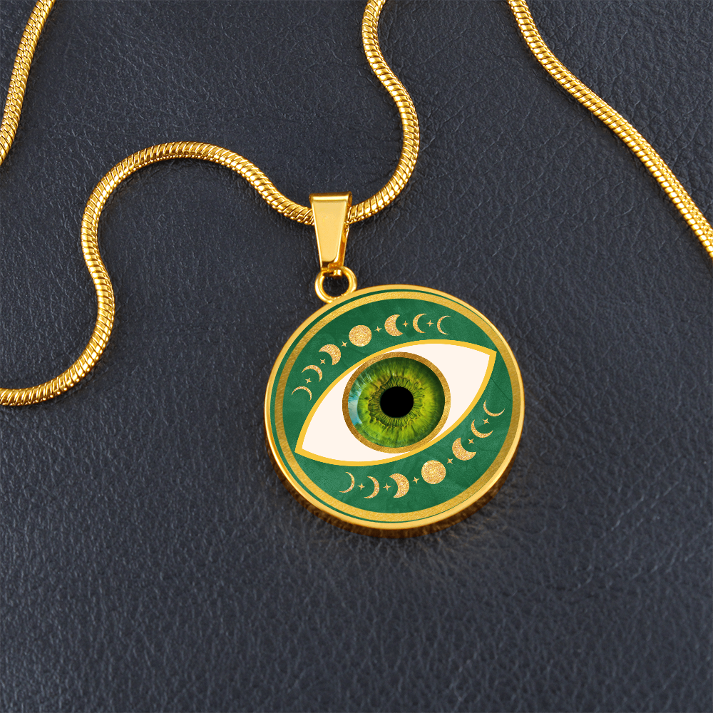 Evil Eye & Triple Moon Pendant Green