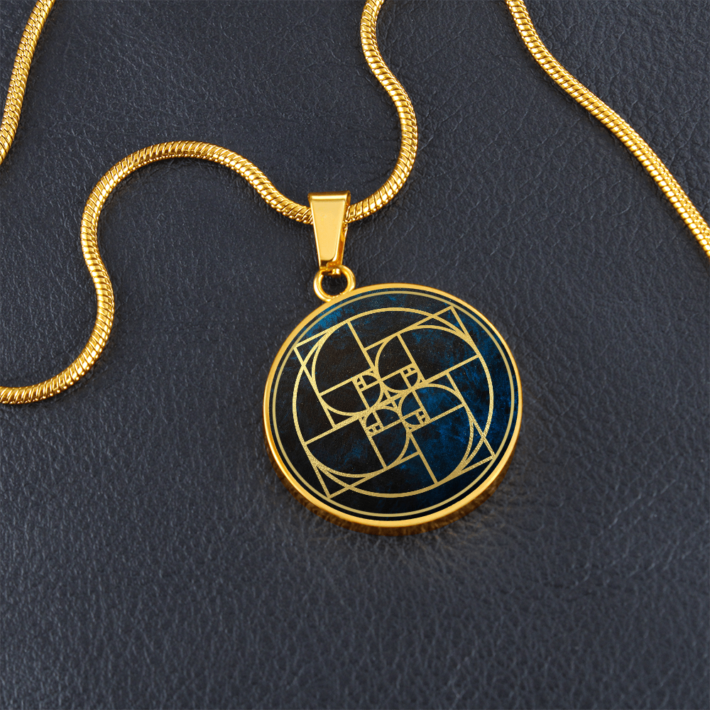 Fibonacci Spiral Necklace / Golden Ratio Pendant - Blue