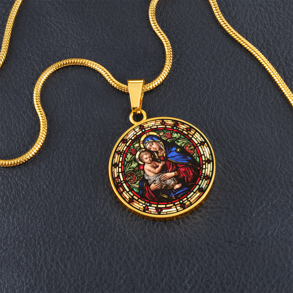 Virgin Mary and Child Faux Stained Glass | Christian Jewelry | Virgin Mary Necklace Stained Glass Look | Catholic Gift | Everyday Jewelry