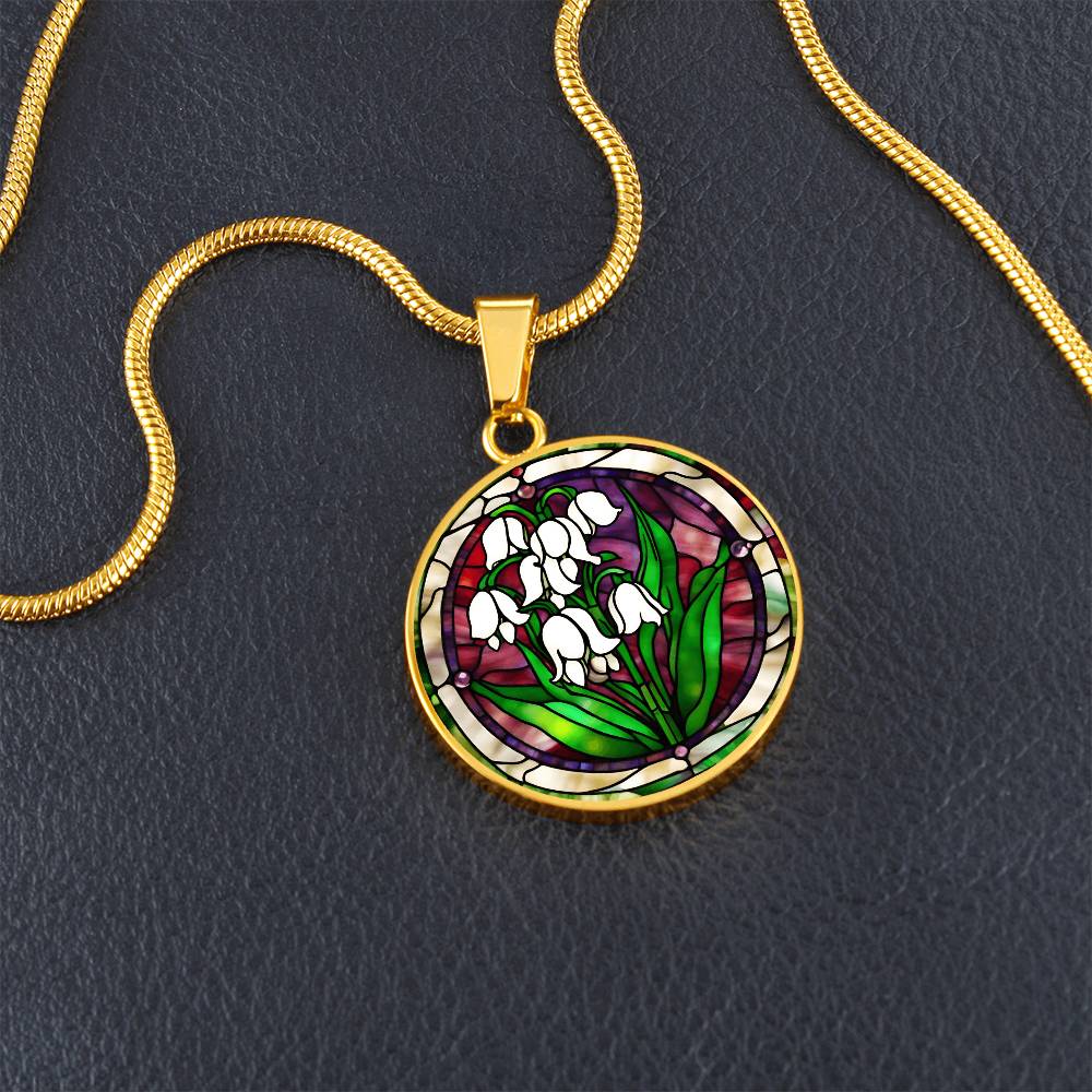 Birth Month Flower Necklace | Lily of the Valley Birth Flower Necklace | May Birth Flower Necklace | Stained Glass Personalized Pendant Necklace