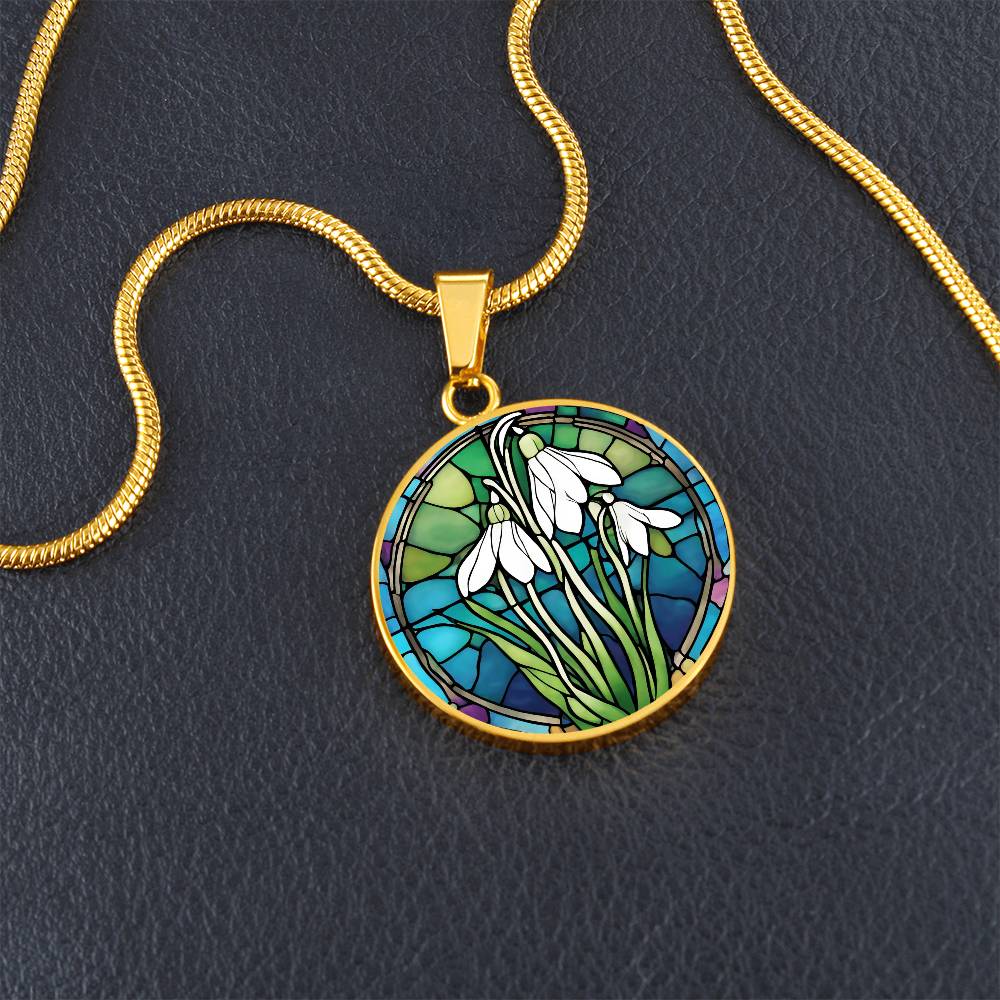 Birth Month Flower Necklace | Snowdrop Birth Flower Necklace | January Birth Flower Necklace | Stained Glass Personalized Pendant Necklace