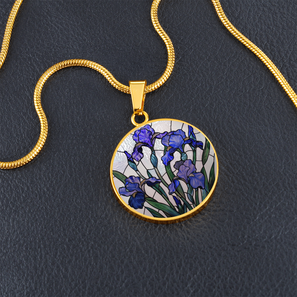 Iris Birth Flower Necklace | Stained Glass Personalized Pendant Necklace