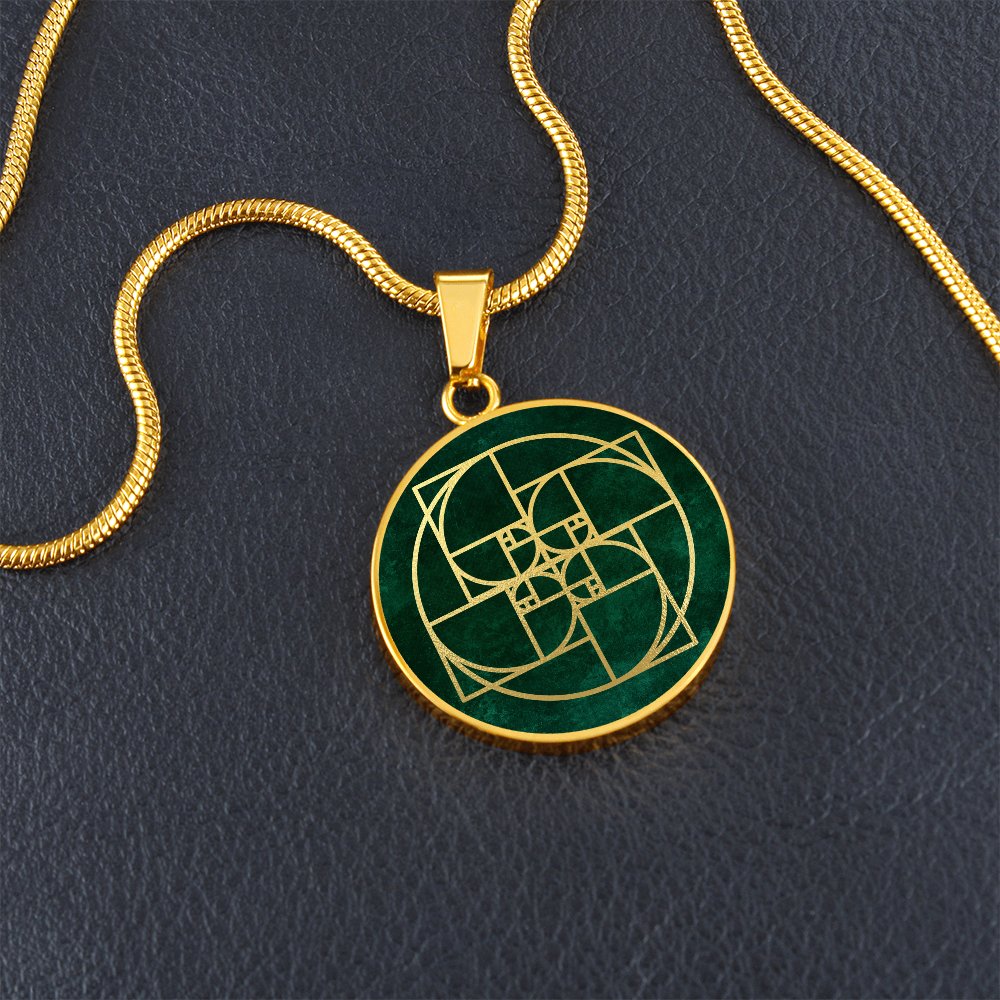 Fibonacci Spiral Necklace / Golden Ratio Pendant - Green