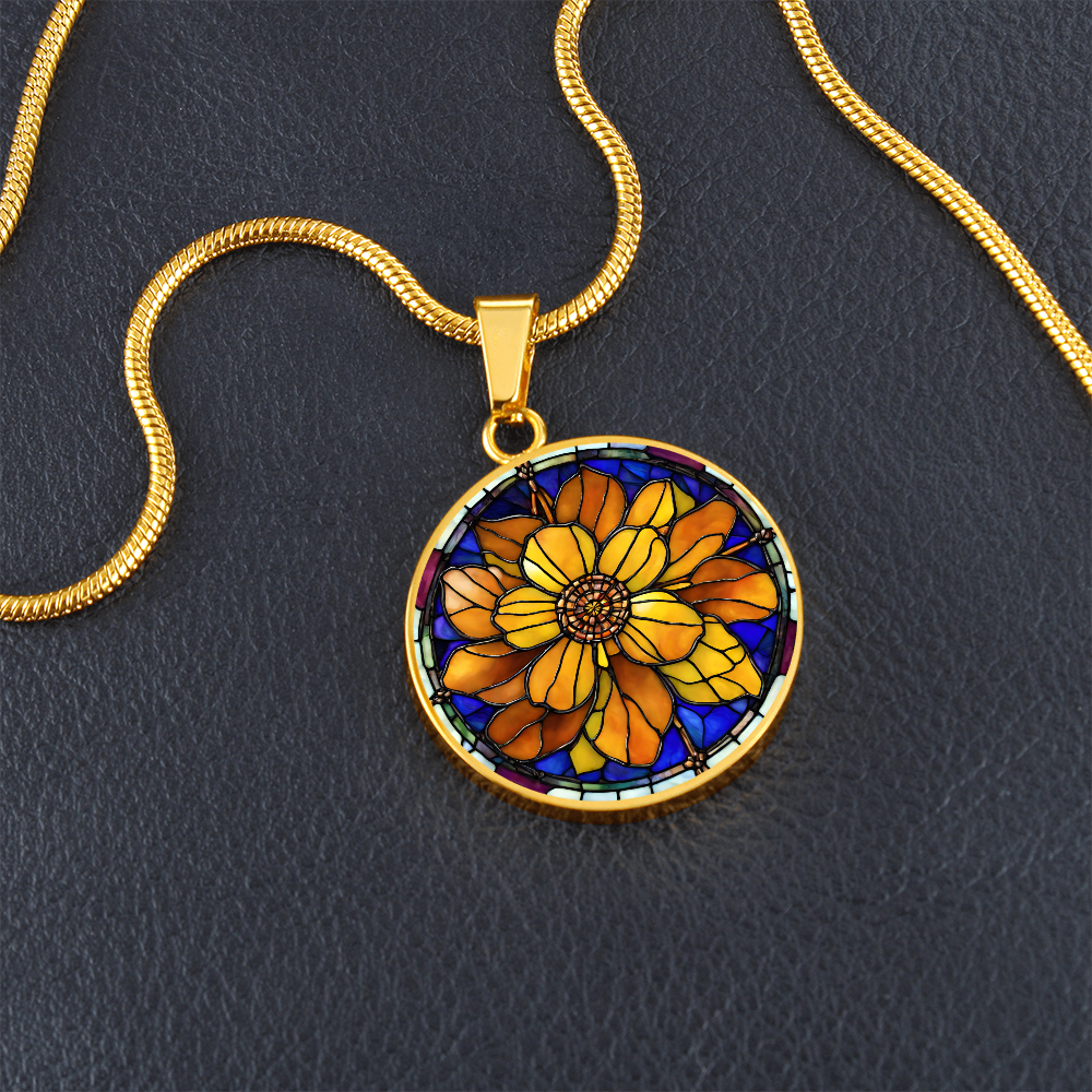 Birth Month Flower Necklace | Marigold Birth Flower Necklace | October Birth Flower Necklace | Stained Glass Personalized Pendant Necklace