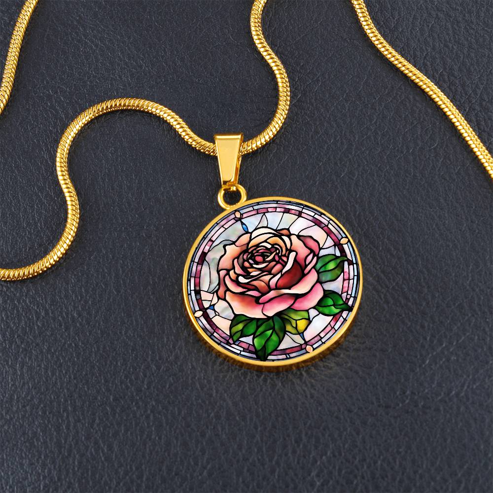 Birth Month Flower Necklace | Rose Birth Flower Necklace | June Birth Flower Necklace | Stained Glass Personalized Pendant Necklace