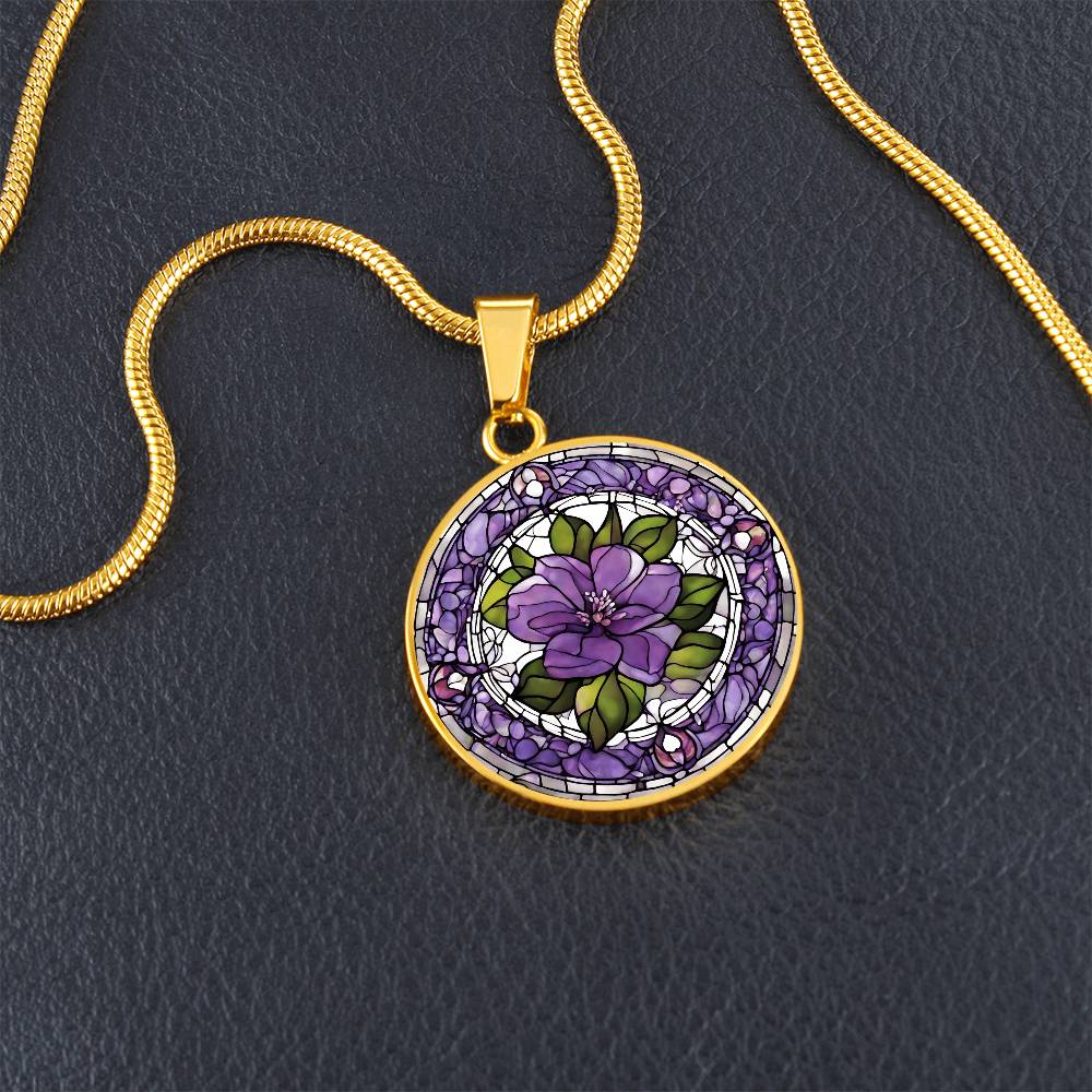 Birth Month Flower Necklace | Voilet Birth Flower Necklace | Feb Birth Flower Necklace | Stained Glass Personalized Pendant Necklace