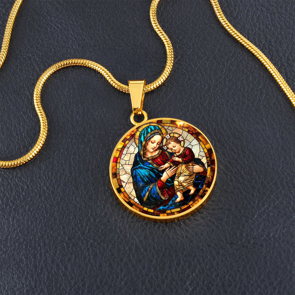 Virgin Mary and Child Faux Stained Glass | Christian Jewelry | Virgin Mary Necklace Stained Glass Look | Catholic Gift | Everyday Jewelry