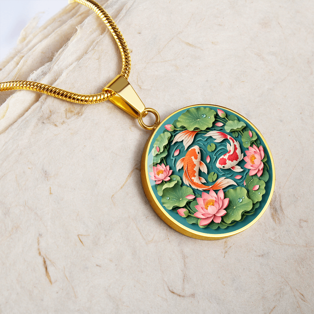 3D Paper Effect Koi Fish Necklace, Lotus Flower Pendant, Japanese Koi Pond Jewelry, Good Luck Gift for Her