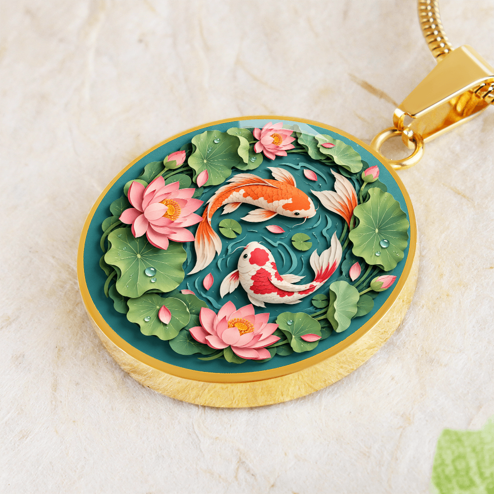 3D Paper Effect Koi Fish Necklace, Lotus Flower Pendant, Japanese Koi Pond Jewelry, Good Luck Gift for Her
