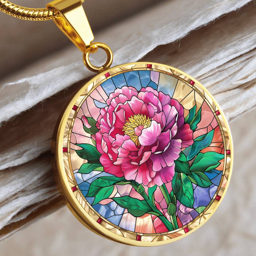 Carnation Flower Faux Stained Glass Pendant