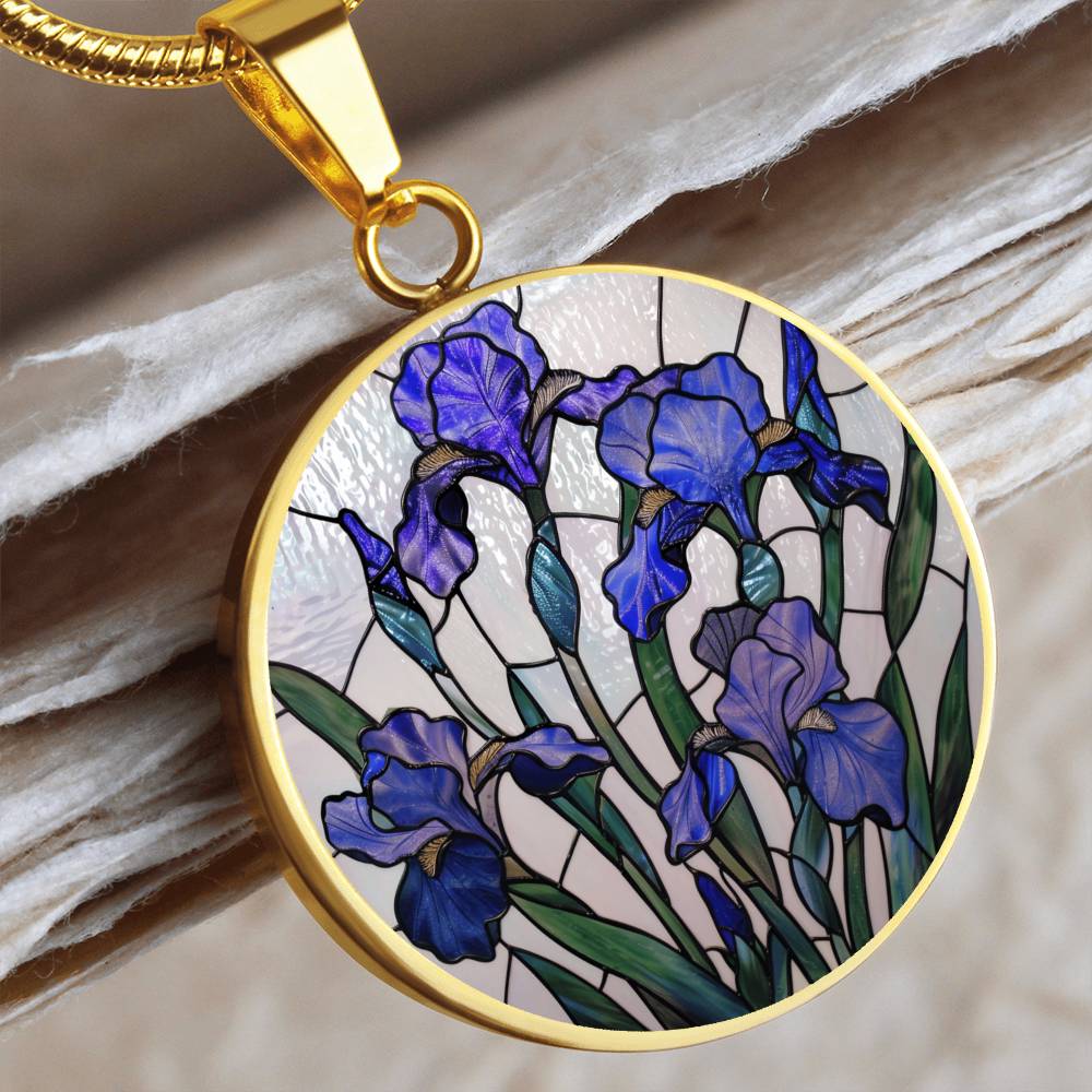 Iris Birth Flower Necklace | Stained Glass Personalized Pendant Necklace