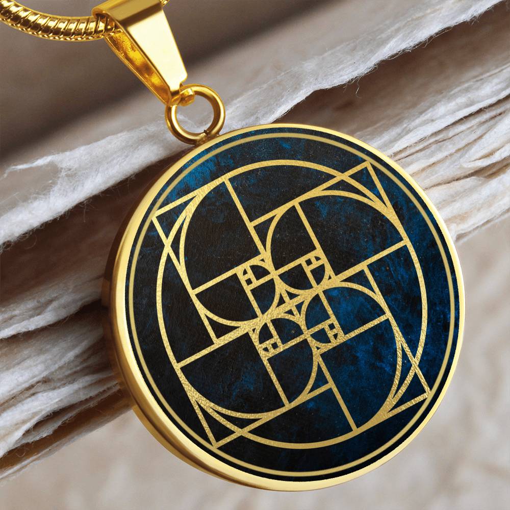 Fibonacci Spiral Necklace / Golden Ratio Pendant - Blue