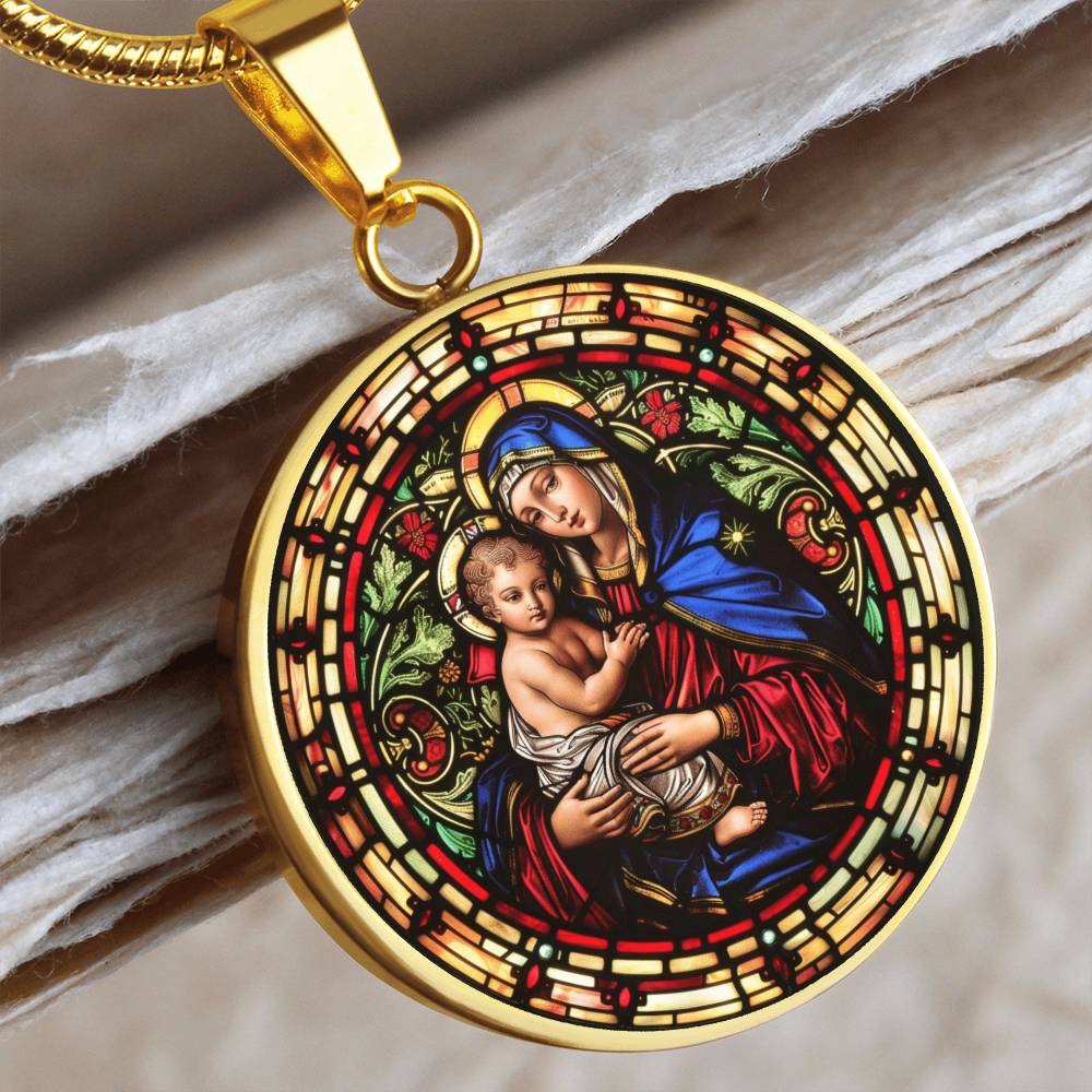 Virgin Mary and Child Faux Stained Glass | Christian Jewelry | Virgin Mary Necklace Stained Glass Look | Catholic Gift | Everyday Jewelry