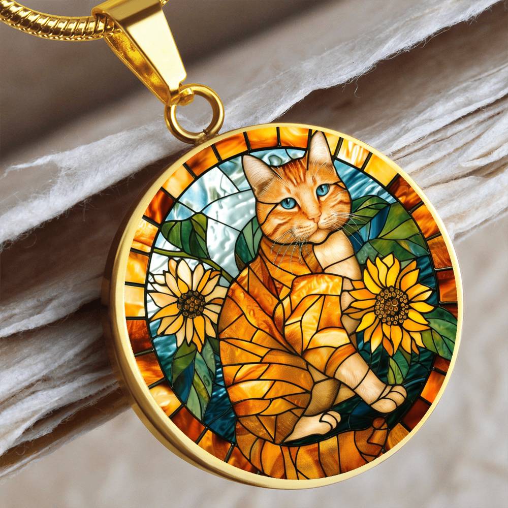 Ginger Cat Faux Stained Glass Necklace | Ginger Cat Pendant