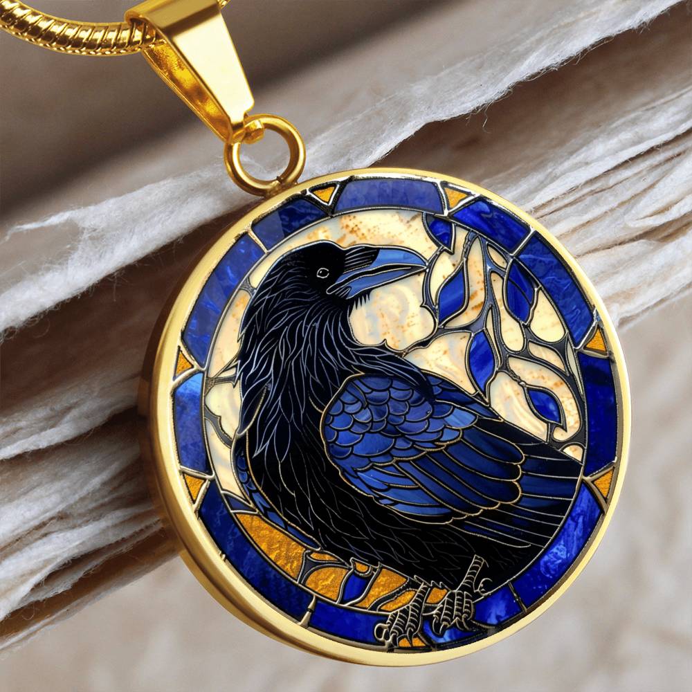 Black Raven Necklace, Raven Faux Stained Glass Effect