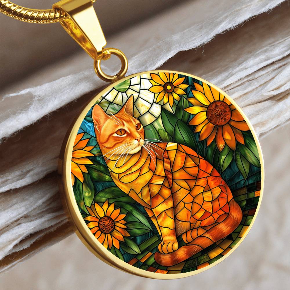 Ginger Cat Faux Stained Glass Necklace | Ginger Cat Pendant