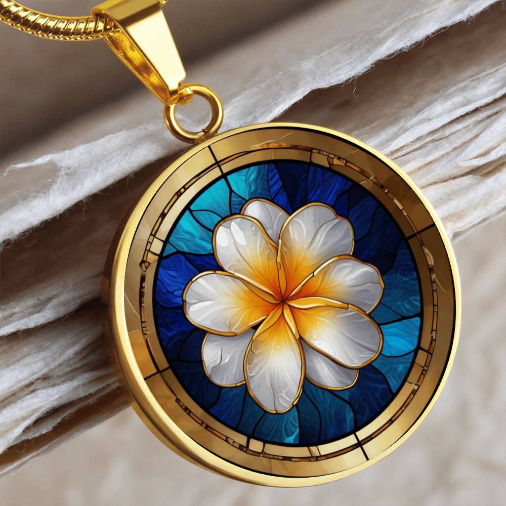 Plumeria Flower Pendant Necklace in Stained Glass Effect | Plumeria Charm Necklace