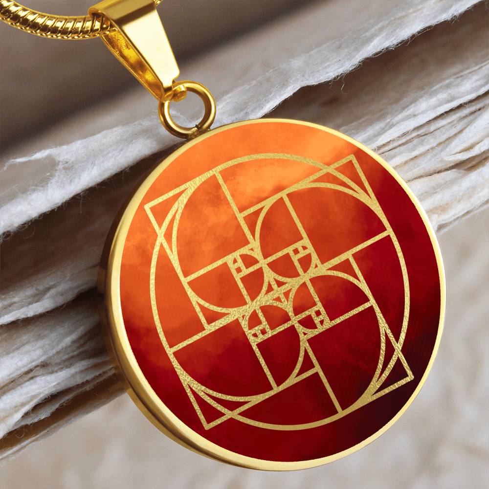 Fibonacci Spiral Necklace / Golden Ratio Pendant - Red