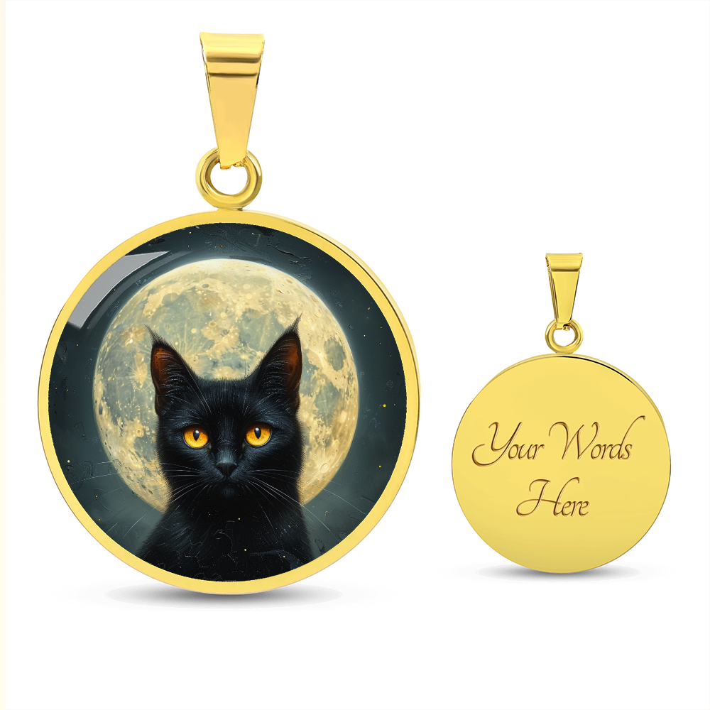 Full Moon Cat Pendant | Spooky Black Cat Necklace | Black Cat Mom Gift