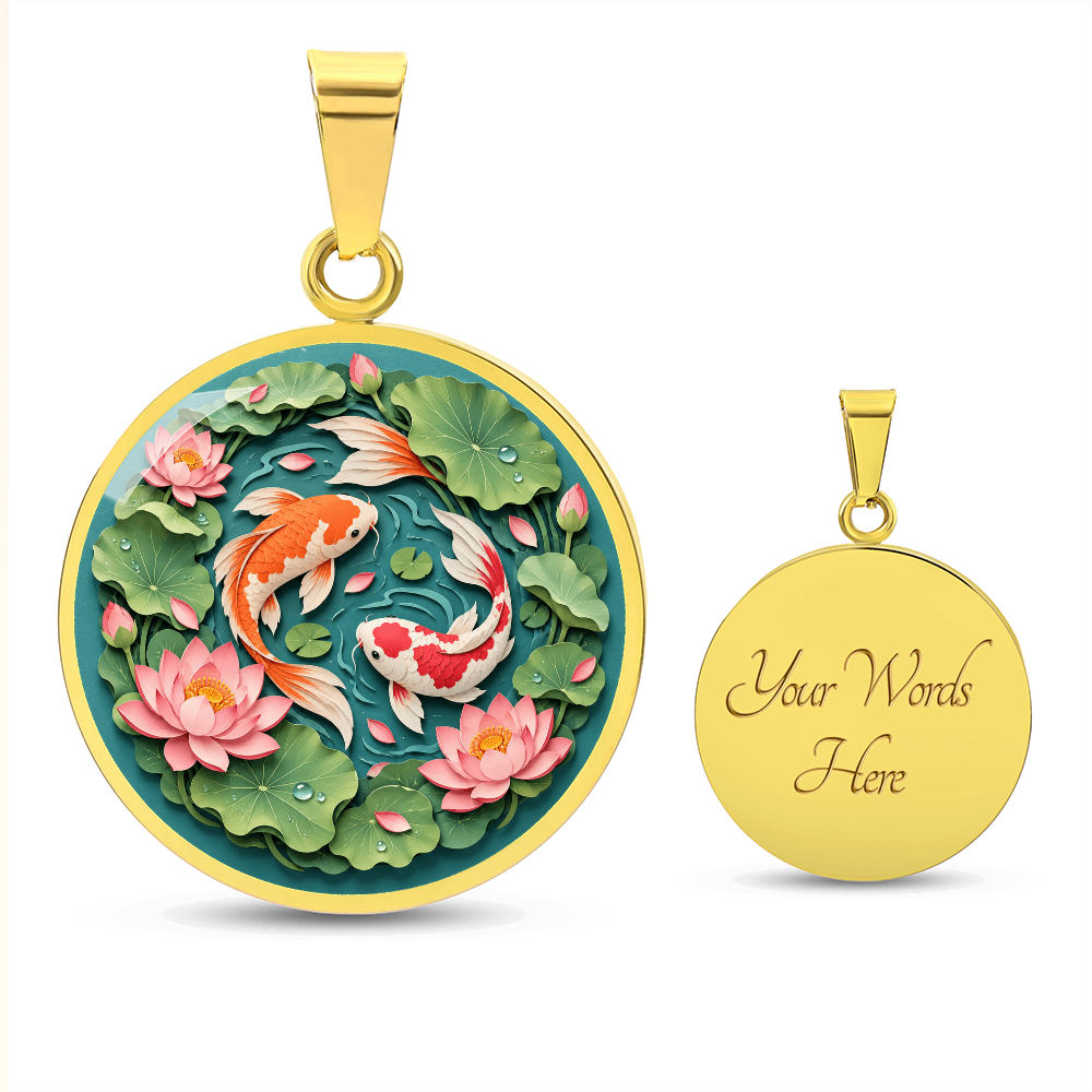 3D Paper Effect Koi Fish Necklace, Lotus Flower Pendant, Japanese Koi Pond Jewelry, Good Luck Gift for Her