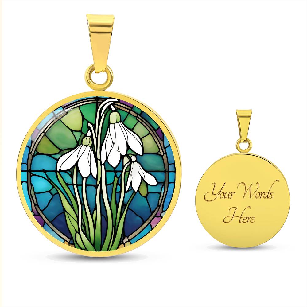 Birth Month Flower Necklace | Snowdrop Birth Flower Necklace | January Birth Flower Necklace | Stained Glass Personalized Pendant Necklace