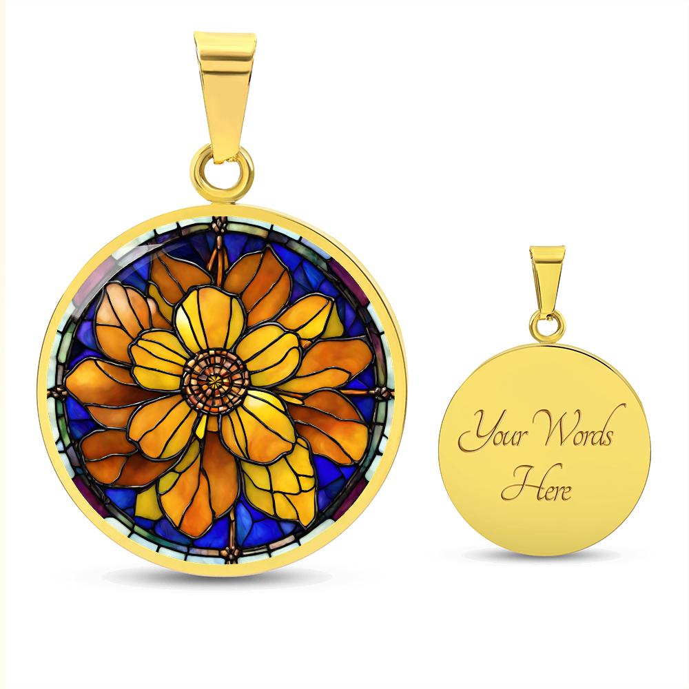 Birth Month Flower Necklace | Marigold Birth Flower Necklace | October Birth Flower Necklace | Stained Glass Personalized Pendant Necklace