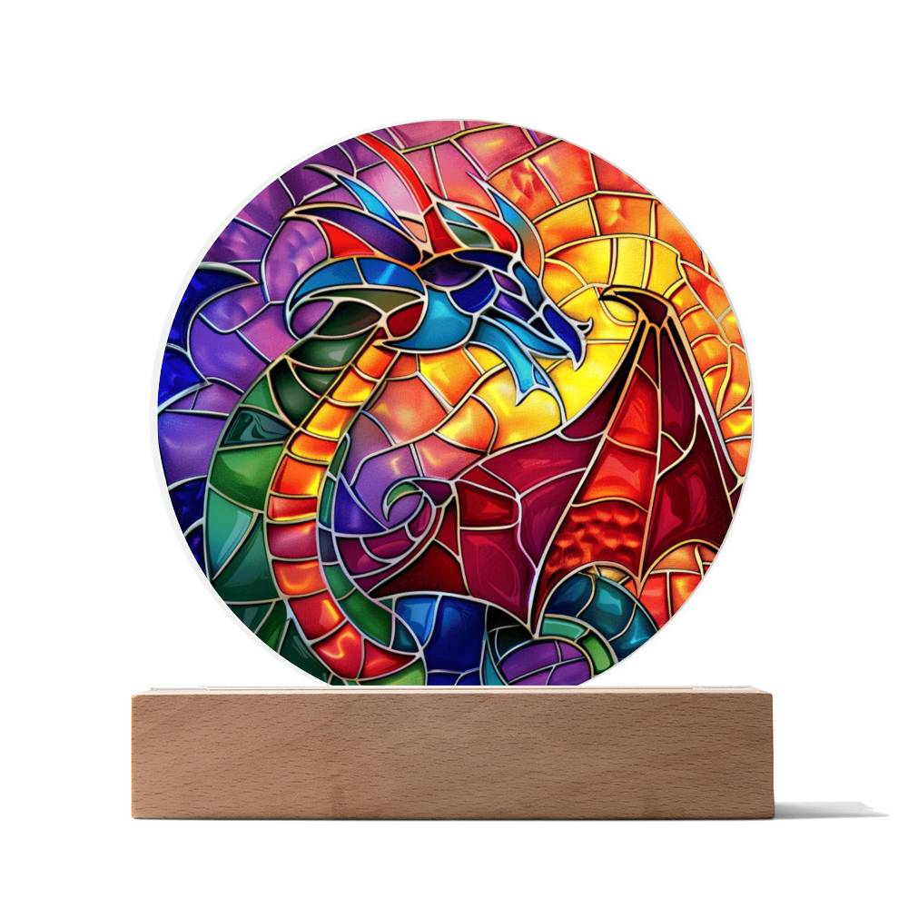 Dragon Stained Glass Look Acrylic Plaque | Housewarming Gift | LED Nightlight Plaque | Dragon Suncatcher |