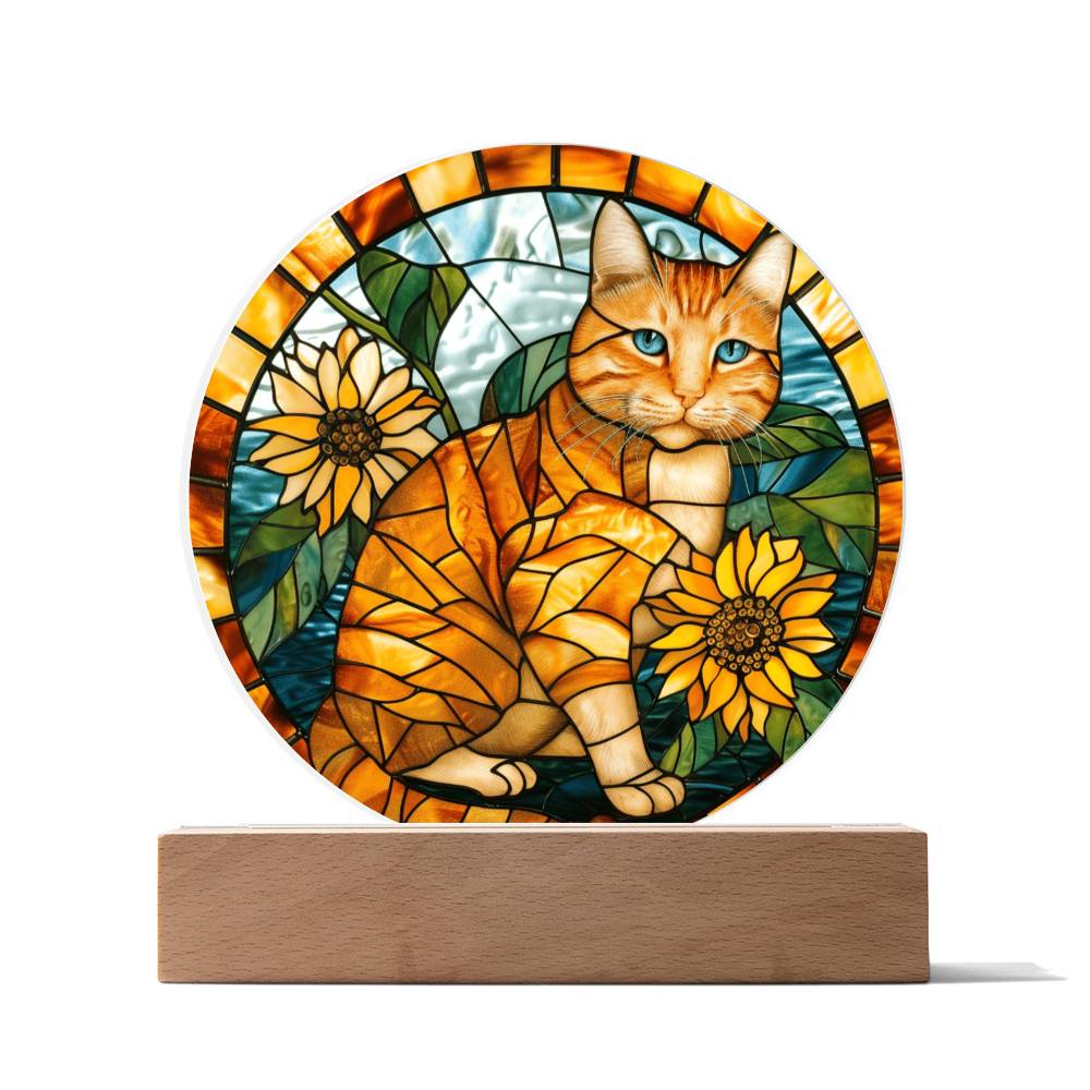 Ginger Cat Faux Stained Glass Acrylic Plaque Suncatcher | Inspirational Gift | Cat Memorial Gift | Indoor Decor Housewarming Gift