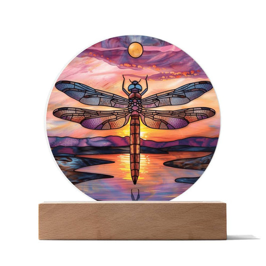 Dragonfly Stained Glass Look Acrylic Plaque | Housewarming Gift | LED Nightlight Plaque | Garden Decor Suncatcher |