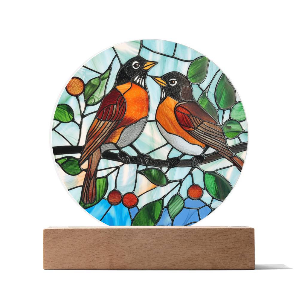 Faux Stained Glass Robin Acrylic Plaque Suncatcher | American Robin Redbreast Bird Lover Gift | Garden Indoor Decor | Remembrance Gift