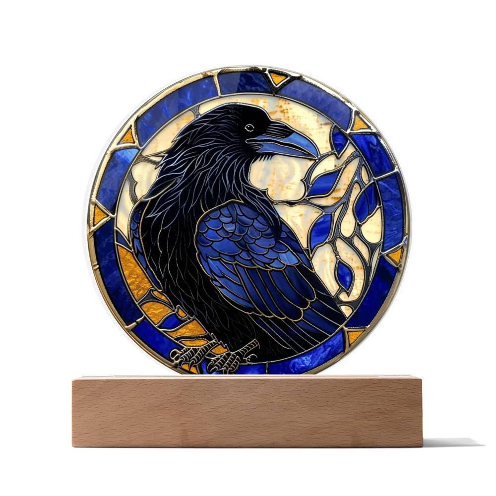 Faux Stained Glass Raven Crow Acrylic Plaque Suncatcher | Edgar Allan Poe Decor | Halloween Gothic Home Decor Gift | Spirit Animal