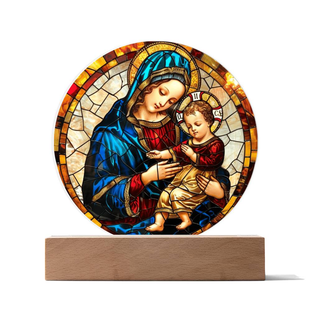 Virgin Mary Faux Stained Glass Acrylic Plaque | Christian Gift | Ofrenda Altar Decoration | Religious Indoor Decor Suncatcher |