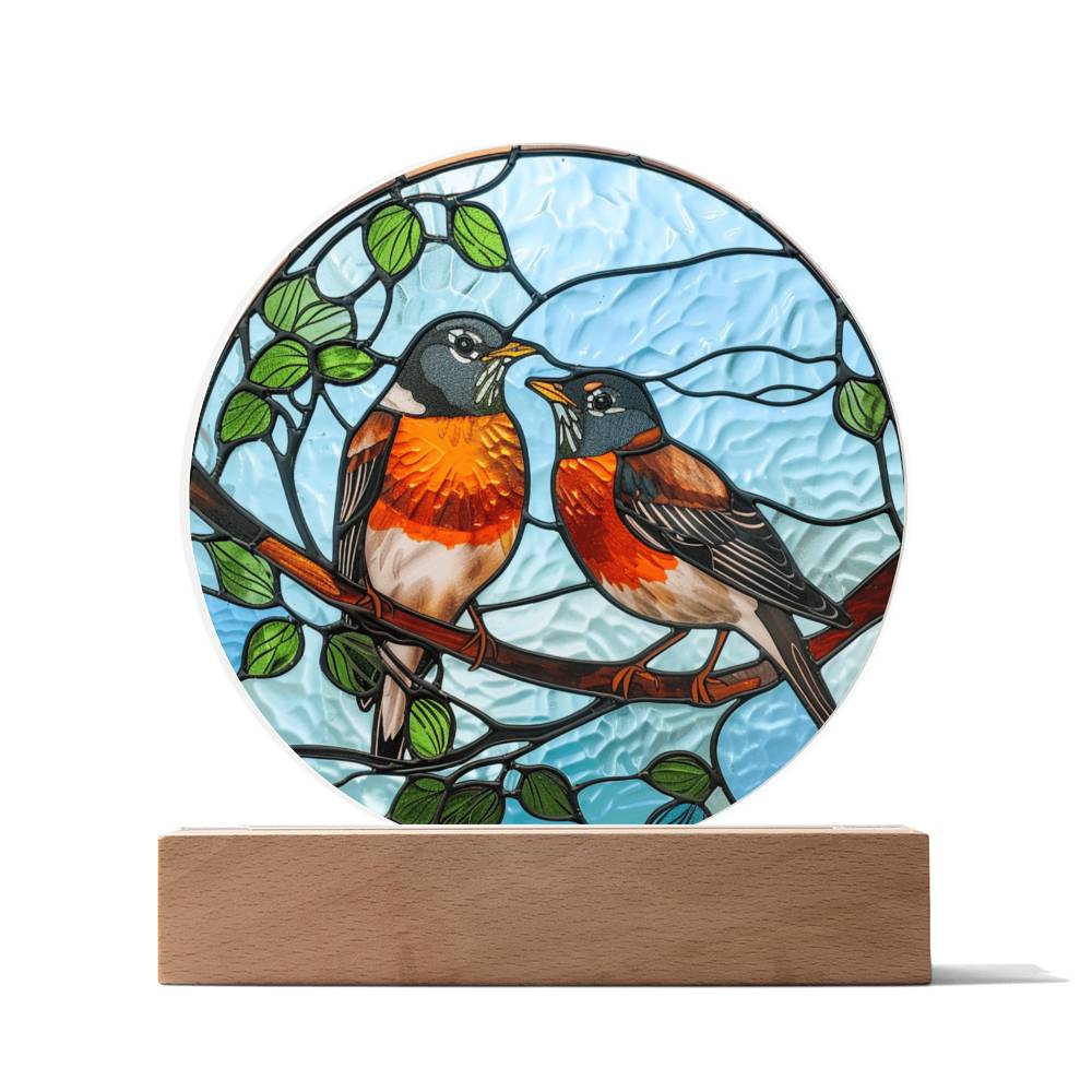 Faux Stained Glass Robin Acrylic Plaque Suncatcher | American Robin Redbreast Bird Lover Gift | Garden Indoor Decor | Remembrance Gift
