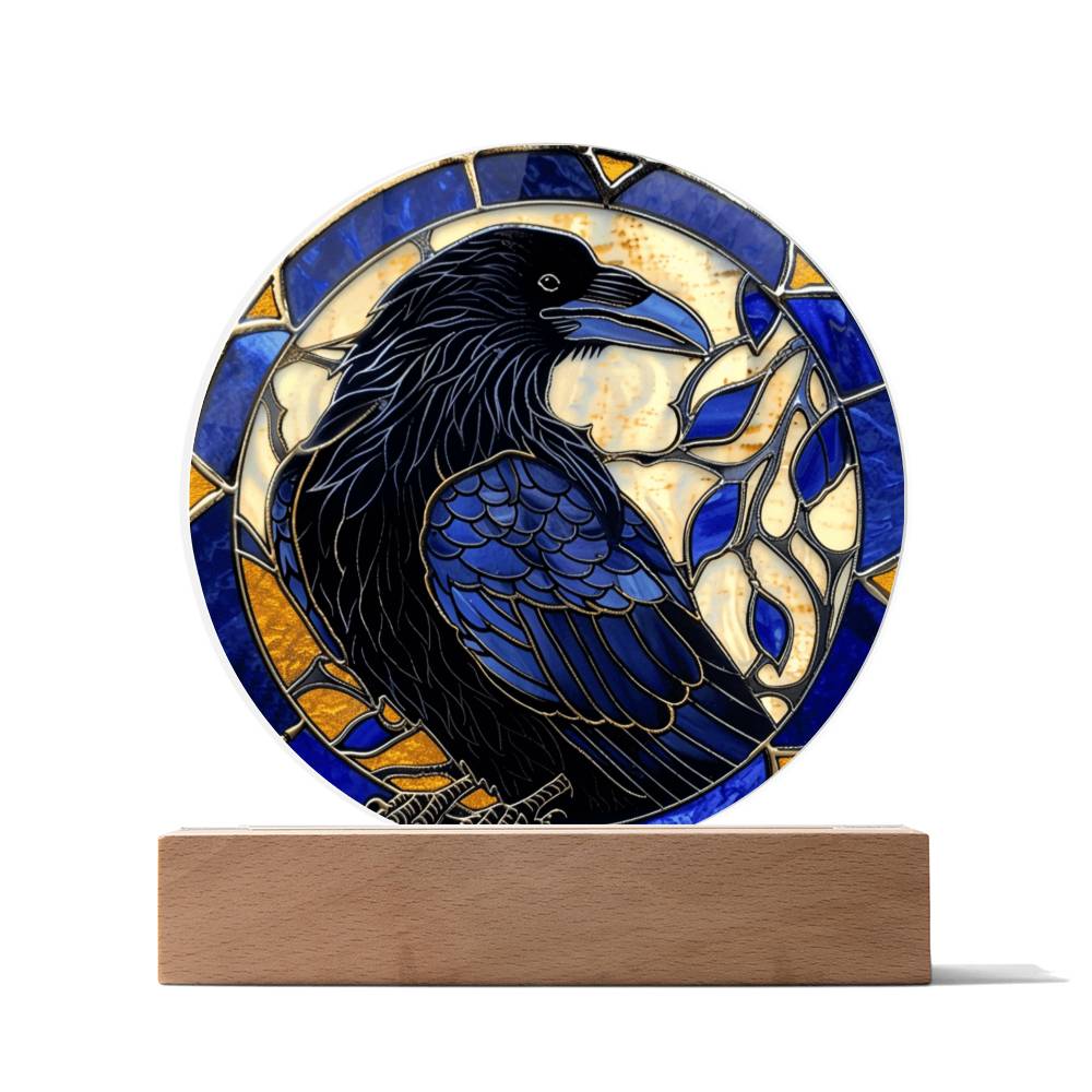 Faux Stained Glass Raven Crow Acrylic Plaque Suncatcher | Edgar Allan Poe Decor | Halloween Gothic Home Decor Gift | Spirit Animal