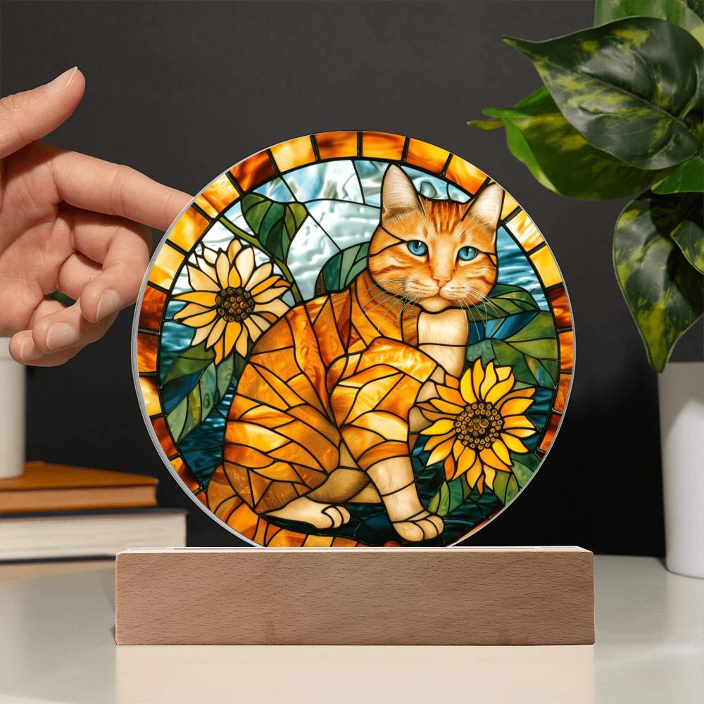Ginger Cat Faux Stained Glass Acrylic Plaque Suncatcher | Inspirational Gift | Cat Memorial Gift | Indoor Decor Housewarming Gift