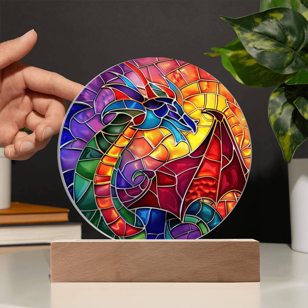 Dragon Stained Glass Look Acrylic Plaque | Housewarming Gift | LED Nightlight Plaque | Dragon Suncatcher |
