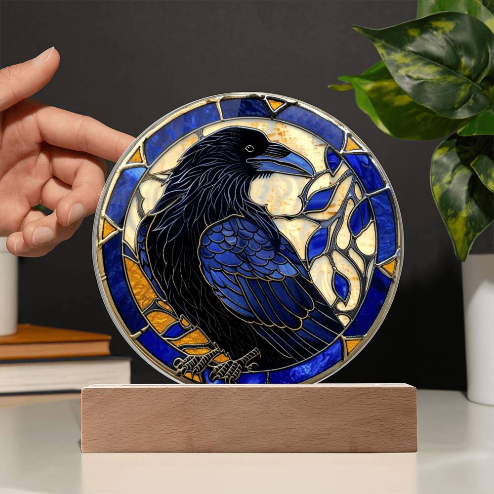 Faux Stained Glass Raven Crow Acrylic Plaque Suncatcher | Edgar Allan Poe Decor | Halloween Gothic Home Decor Gift | Spirit Animal